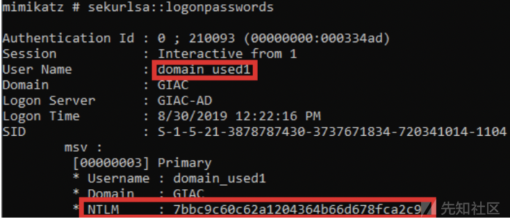 Figure 12 Extraction of Hashes with Mimikatz